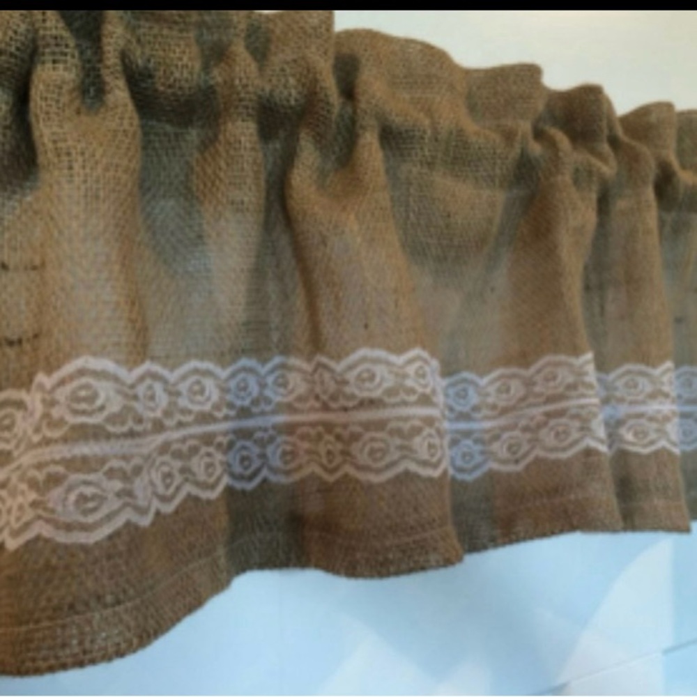 Rustic Burlap Valances with Lace Trim